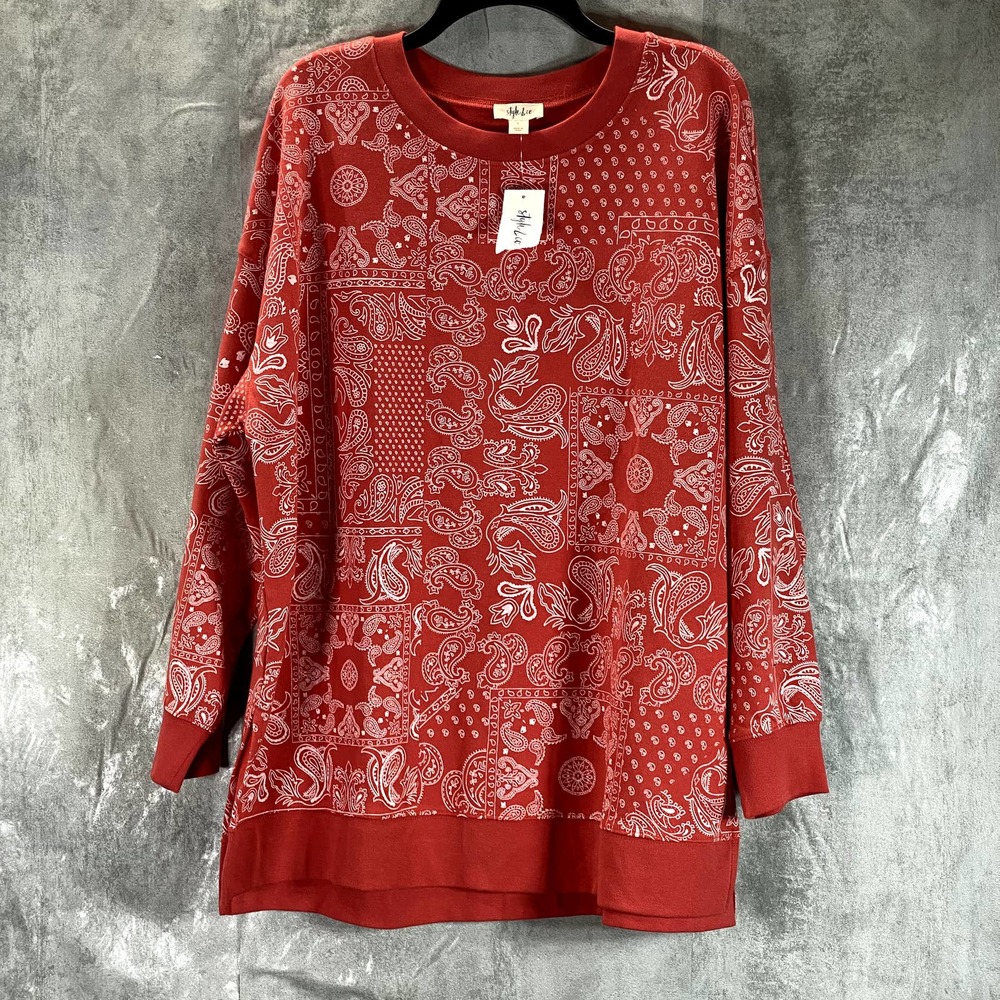 Style & Co Women's Cherry Paisley Printed Crewneck Oversized Sweatshirt SZ L